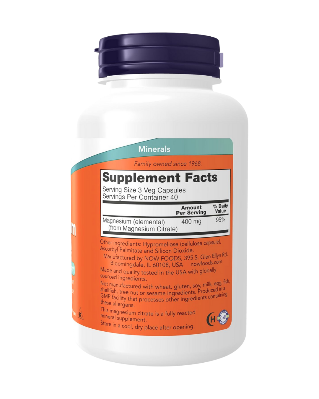 Citrato de Magnesio, 400mg, 120ct, Now - Imagen 2