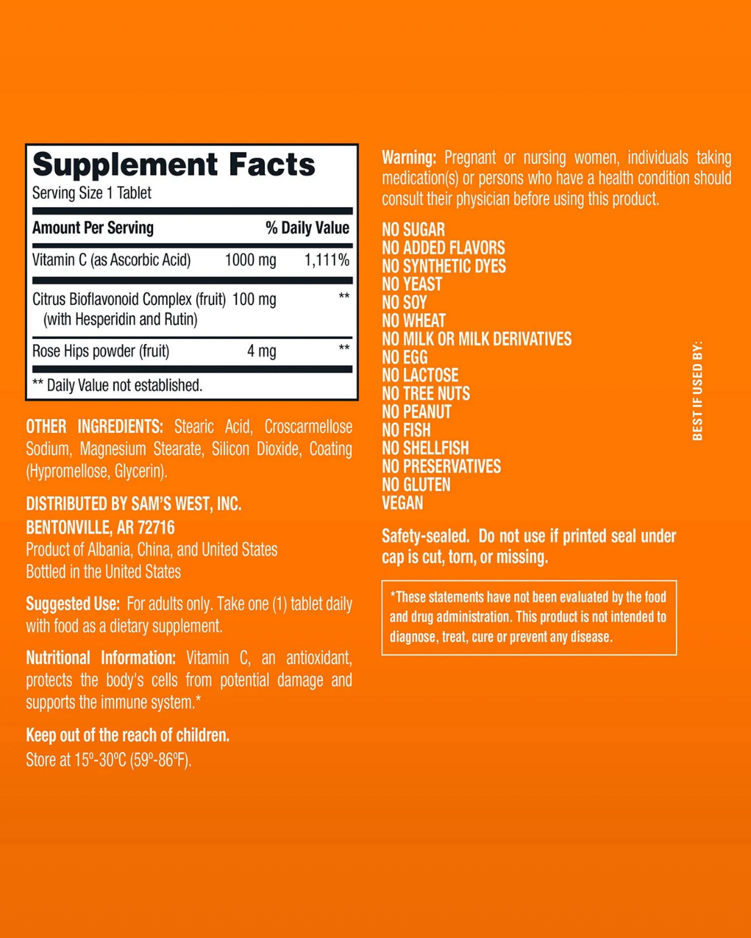 Vitamina C, 1000mg, 500ct, Member's Mark - Imagen 2